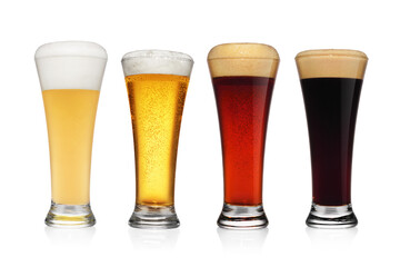 Set of different various of beers isolated on white.