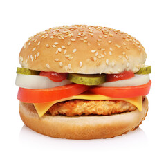 Cheeseburger isolated on white background.