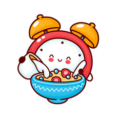 Cute happy alarm clock pour milk into cereal