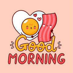 Cute happy fried egg and bacon