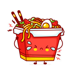 Cute funny sad wok noodle box character