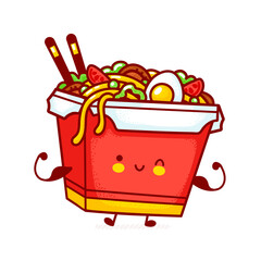 Cute funny happy wok noodle box character