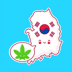 Cute happy funny South Korea map and flag