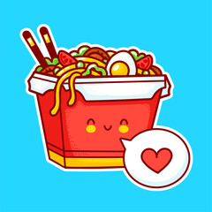 Cute funny happy wok noodle box character