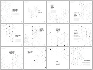 Brochure layout of square format covers design templates for square flyer leaflet, brochure design, report, magazine cover. Geometric background with hexagons and triangles for medical design concepts