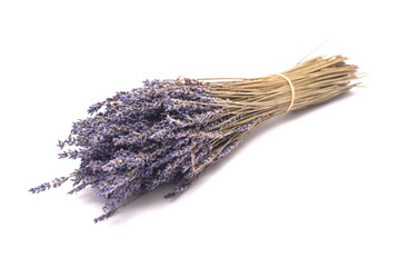 Lavender dried flowers stems isolated on the white background.