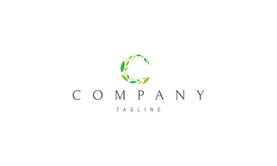 Vector logo on which the abstract image of the letter C made up of leaves.