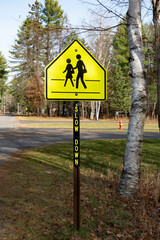 Bright yellow school crossing sign