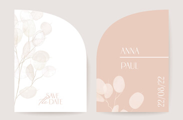 Modern minimal Art Deco wedding vector Invitation, botanical dried lunaria boho card. Flower frame