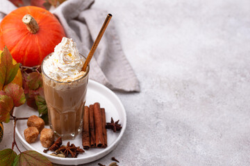 Pumpkin latte, hot autumn drink