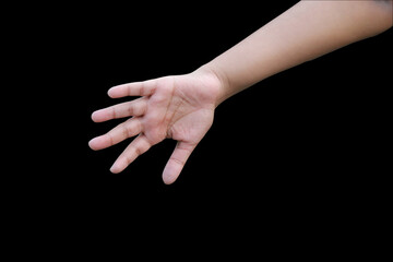hands of the child isolated on black background