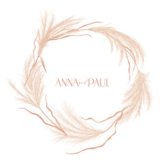 Floral wreath with watercolor dry pampas grass, golden autumn plant border. summer boho botanical banner © wooster