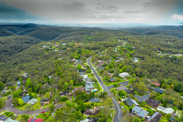 Aerial view of the township of Faulconbridge in regional New South Wales in Australia
