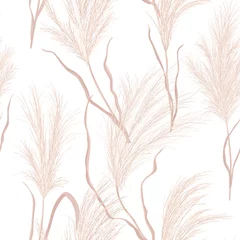 Wallpaper murals Boho style Dry pampas grass seamless vector pattern. Watercolor floral autumn background. Boho fall texture illustration