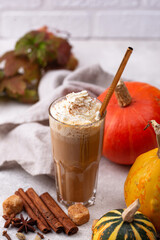 Pumpkin latte, hot autumn drink