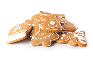 Pile of Christmas cookies on white background