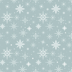 Vector flat illustration. Set of New Year and Christmas shiny snowflakes. Background decoration. Seamless pattern.