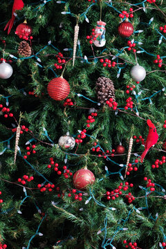 Close up image of a beautiful and decorated christmas tree