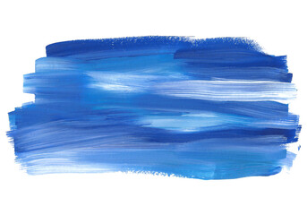 Blue abstract gouache background. Blue and white brush strokes drawing isolated on white. Color painting texture.