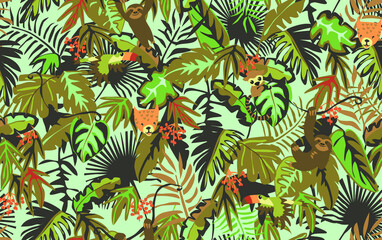 Seamless tropical jungle print design for baby and kids.