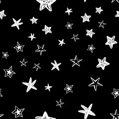 hand drawn stars seamless pattern. Doodle star texture. Sky and night background.