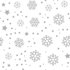 Snow vector pattern. Snowflake and stars seamless texture. Winter background. Vector elements.