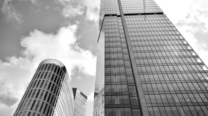 Abstract modern architecture with high contrast black and white tone. Architecture of geometry at glass window - monochrome. Black and white.