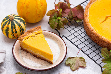 Traditional autumn American pumpkin pie