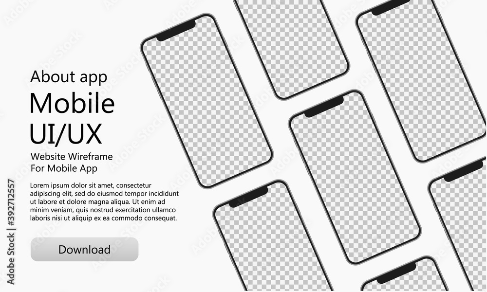 Wall mural phone mockup with transparent screen. realistic smartphone template set. modern mock up for mobile a