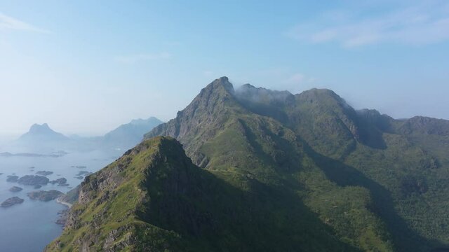 Aerial Lofotoen Islands Mountain in stamsund