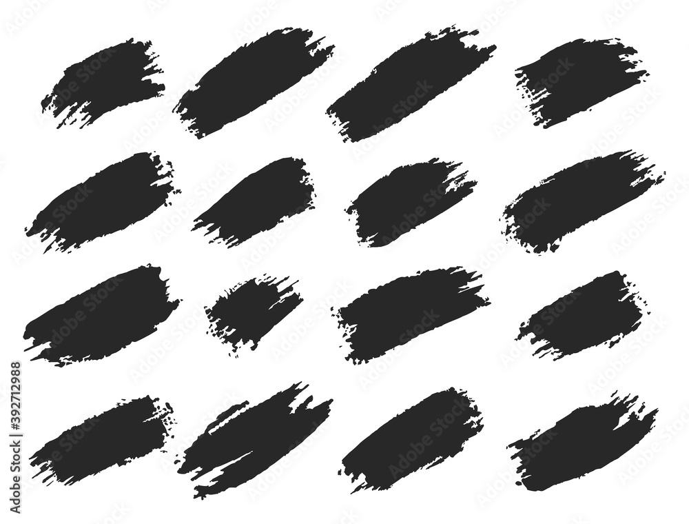 Fototapete brush lines set. vector black paint brush spots, highlighter lines or felt-tip pen marker. ink smudg