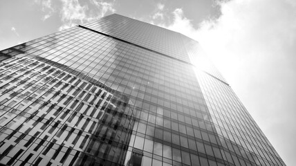 Abstract modern architecture with high contrast black and white tone. Architecture of geometry at glass window - monochrome. Black and white.