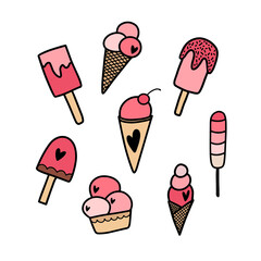 Ice cream collection, Hand drawn doodle - Vector