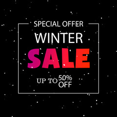 Winter sale banner. Black background and bright letters "sale".
