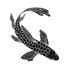 Engraved fish pattern. Vector illustration. Hand drawn koi fish. Japanese carp line drawing symbols meaning carp. For packaging design, branding, banners, posters.