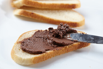 bread with chocolate cream closeup