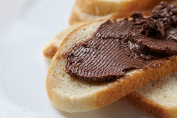 bread with chocolate cream closeup