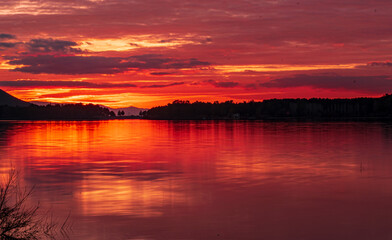 Wonderful sunset from the Cubillas reservoir in Granada (Spain)