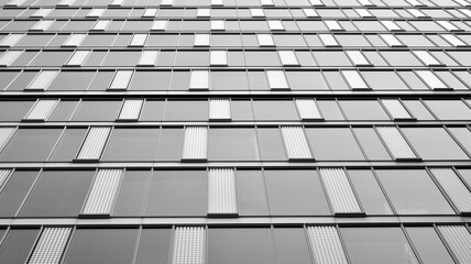 Abstract modern architecture with high contrast black and white tone. Architecture of geometry at glass window - monochrome. Black and white.