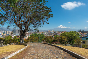 The city of Riobamba with the Chimborazo volcano in the background, Ecuador.