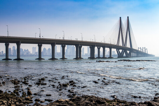The iconic Bandra Worli Sea Link (Rajiv Gandhi Sea Link) connecting South Mumbai with Bandra and the Western Suburbs