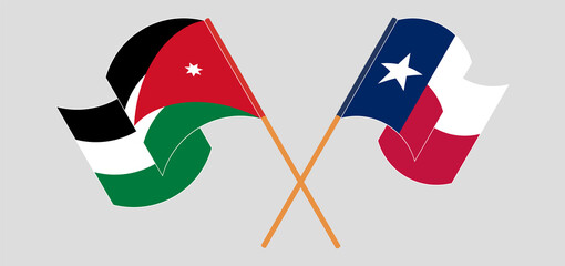 Crossed and waving flags of Jordan and the State of Texas