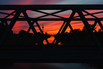 sunset over the bridge - longexposure - obrazy, fototapety, plakaty