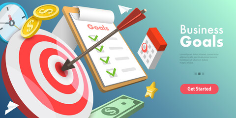 3D Vector Conceptual Illustration of Archieving Business Goal, Hit the Target.