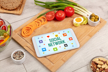 Healthy Tablet Pc compostion with SOCIAL NETWORK inscription, Social networking concept