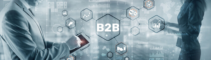 Business to business B2B. Business model on Virtual Screen.