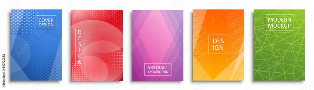 Poster Abstract paper set line pattern background mockup design. Abstract art collection colors poster. Blue yellow purple red green color backdrop for poster banner cover - stock vector