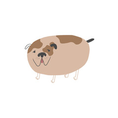 Funny character - vector puppy. Bulldog isolated on white background. Cute puppy illustration.