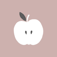 Simple vector illustration of a half of an apple on pink background. Food logo.