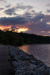 Gorgeous cloudy sunset over the lake